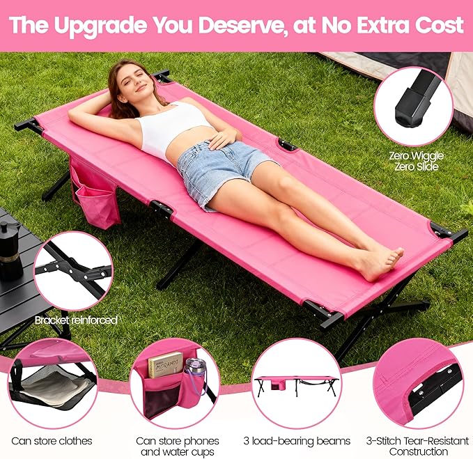 Portable Camping Cot for Adults, 300lbs Heavy Duty Folding Bed with 60s Quick Setup, Compact & Lightweight for Outdoor, Guest, Office Nap, Hospital Stay