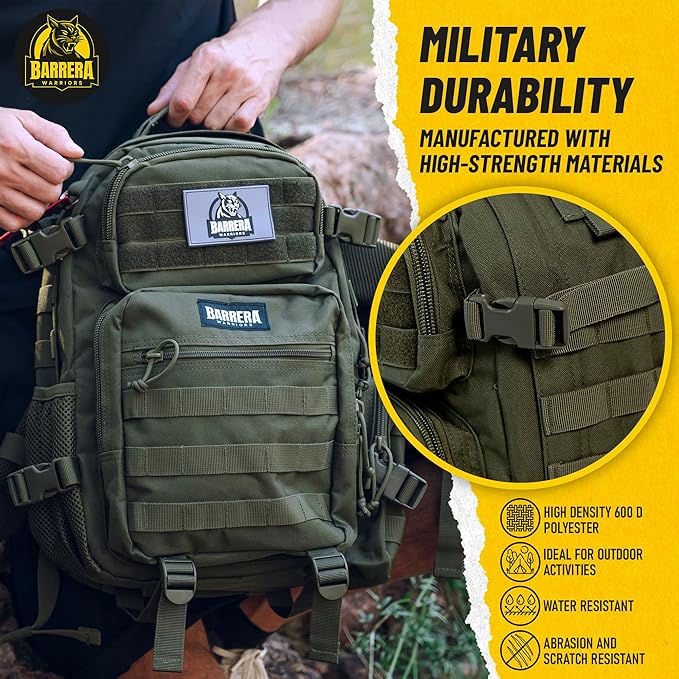 25 L Tactical Backpack: durable military-style backpack with MOLLE system for everyday use, gym, hiking, fishing, camping, and outdoor sports. (Olive Drab, Army green/Military Style)