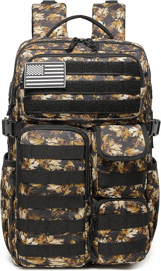 Wotony Tactical Backpack - Military waterproof backpack with multiple pockets and tactical gear for the outdoors (Yellow Maple Leaf, 25L)