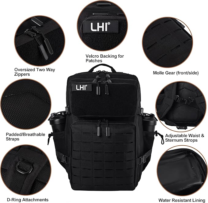 LHI Tactical Military Backpack for Men 25L/45L Large Molle Army Assault Pack 3 Day Hiking Rucksack With Bottle Holder