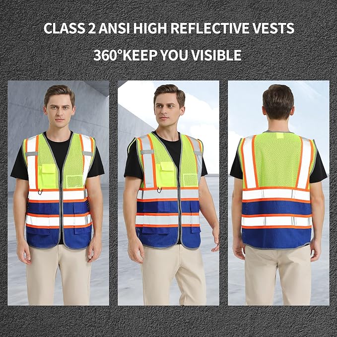 BeautyWill 10 Pack Custom Logo Safety Vest ANSI Class 2 High Visibility Reflective Vest Personalized Construction Vest Bulk