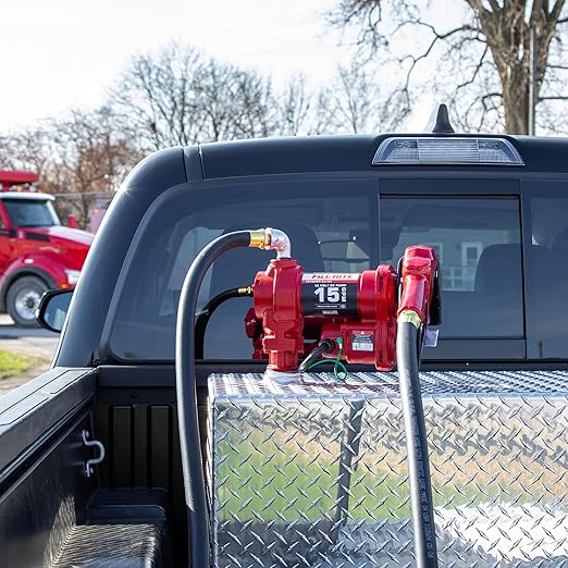 Fill-Rite FR1210HA 12V 15 GPM Fuel Transfer Pump with Discharge Hose & Automatic Nozzle, Red | Gasoline, Diesel, Kerosene, Ethanol & Methanol Blends & Biodiesel