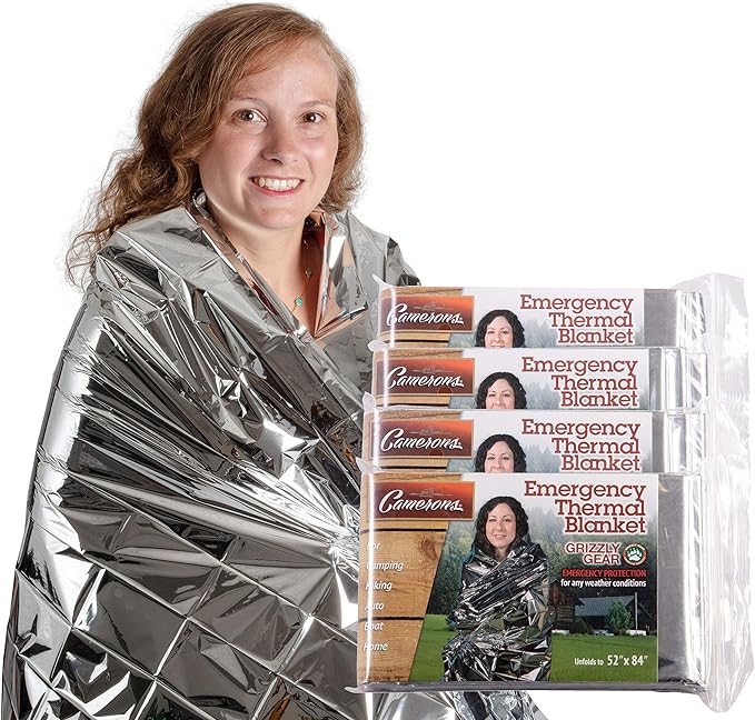 Emergency Mylar Thermal Blankets (4 Pack) Survival Kit Camping Blanket-Hiking Outdoors, Marathon Runs or First Aid Set-Bug Out Bag-Keep Heat Insulated