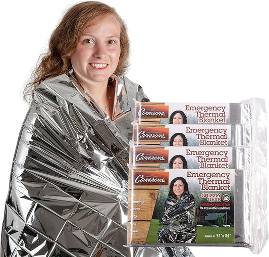 Emergency Mylar Thermal Blankets (4 Pack) Survival Kit Camping Blanket-Hiking Outdoors, Marathon Runs or First Aid Set-Bug Out Bag-Keep Heat Insulated