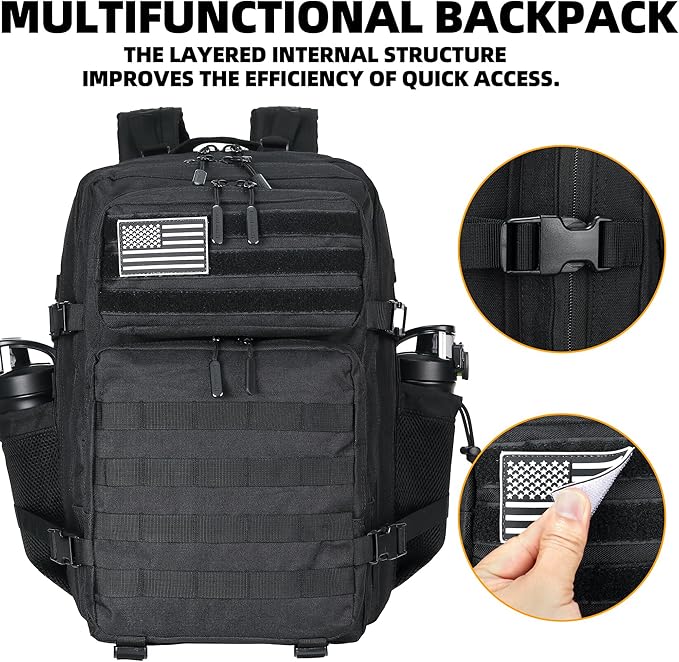 45L Tactical Assault Backpack 3 day assault pack with Molle Waterproof backpack Rucksack for Tactical Backpacks (Black)