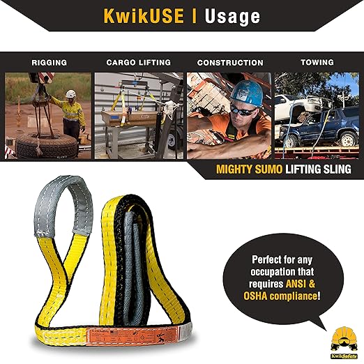 KwikSafety - Charlotte, NC - Mighty Sumo 1”x 8’ Poly Web Sling Lifting Strap Construction ASME OSHA / 3200lbs Vertical 2550lbs Choker 6400lbs Basket/Rigging Moving Towing Hoisting Gear
