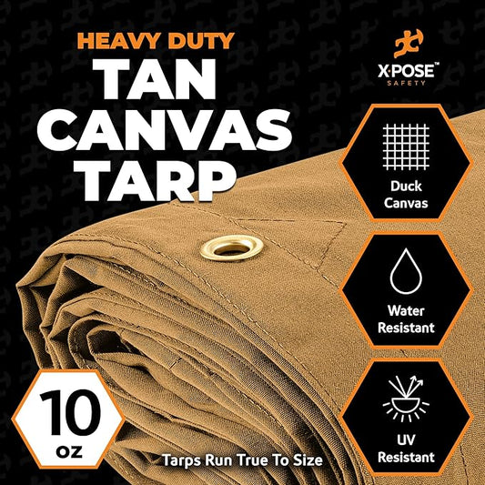 Xpose Safety 10oz Tan Canvas Tarps 14' x 16' – Bulk Half Pallet (30 Packs) – Multipurpose Heavy Duty Water-Resistant Tarpaulin with Brass Grommets for Camping, Canopy & Equipment Protection