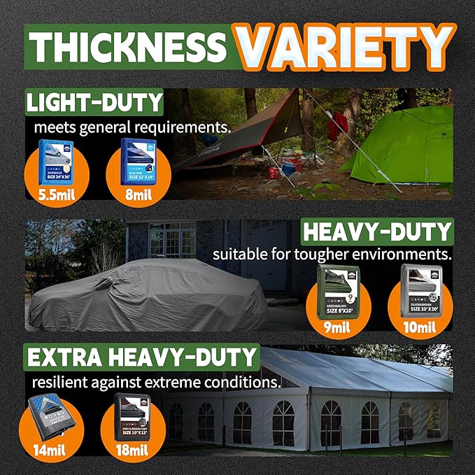 RAINDEWAY Tarps 4x6 Feet,Small Tarp Waterproof,9Mil Thick Finished Size,Multipurpose Poly Tarp Cover with Metal Grommets and Reinforced Edges,Green/Black Tarpaulin