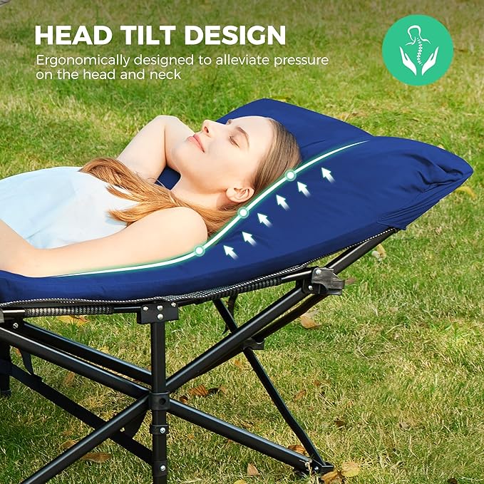 JEAREY Folding Camping Cot for Sleeping, Camping Cots for Adults with Mattress, 1200D Double Layer Oxford Portable Folding Cot Bed with Carry Bag for Guest, Travel, Hiking, Navy
