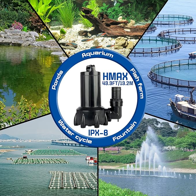 WaterRebirth (PB5000,4800GPH) High Flow Submersible Water Pump-Home/Inline Water Pump-Submersible Pump-Water Transfer Pump-Aquarium Pump
