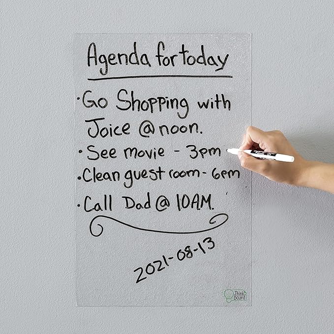 Think Board Clear Dry Erase Whiteboard 11"x17" – Self-Adhesive Transparent Writing Surface for Wall, Desk, or Fridge – Peel & Stick Removable Mini Message Board for Home, Office & Dorm