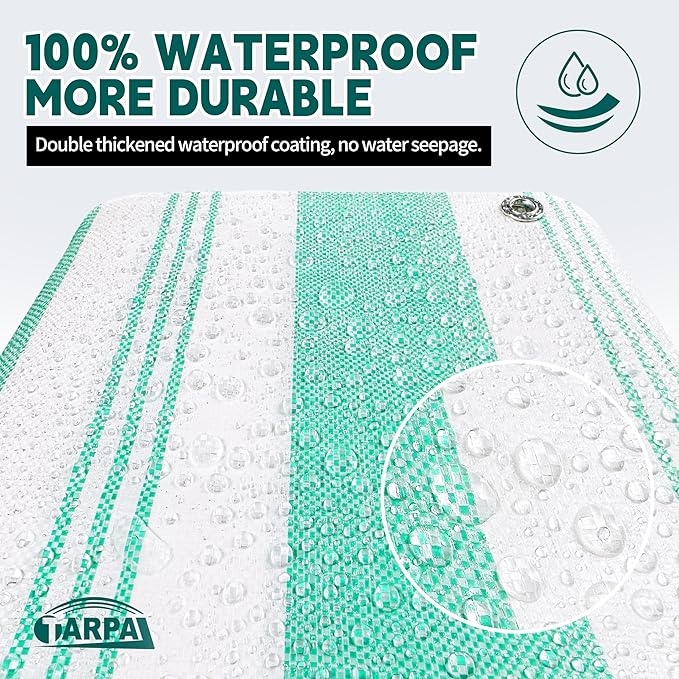 TARPAL Heavy Duty Poly Tarp 12x14 Feet 12mil Striped tarp Multipurpose Protective Cover Durable, Waterproof, Weather Proof, UV,Rip and Tear Proof（Green/White）