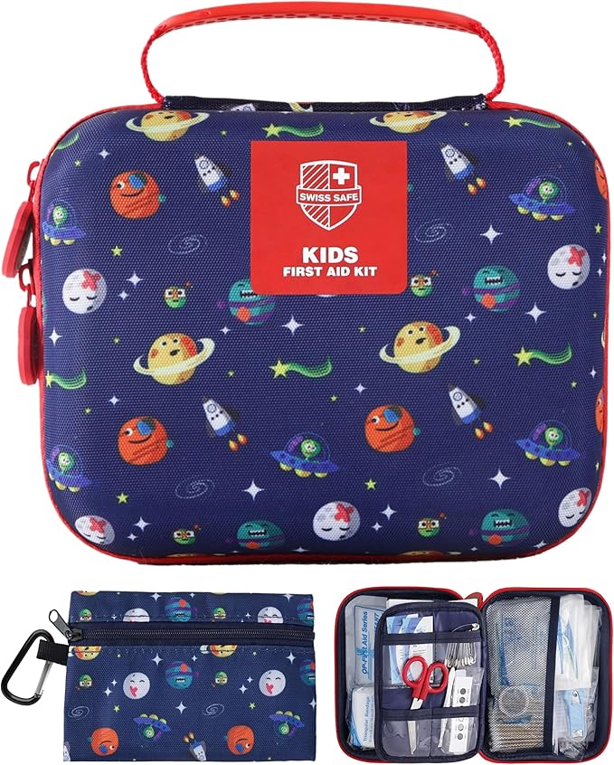 Swiss Safe Kids First Aid Kit for Kids 246 Pieces - for Travel, Home & Car Emergency Kit, Baby & Toddler First Aid, Small Portable Kit with Mini Bag