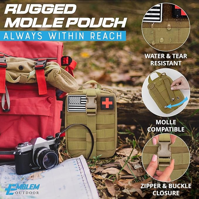 242 pc First Aid Survival Kit with SWAT-T Tourniquet Made in USA | IFAK Emergency Trauma Kit | Survival Gear | by Emblem Outdoor