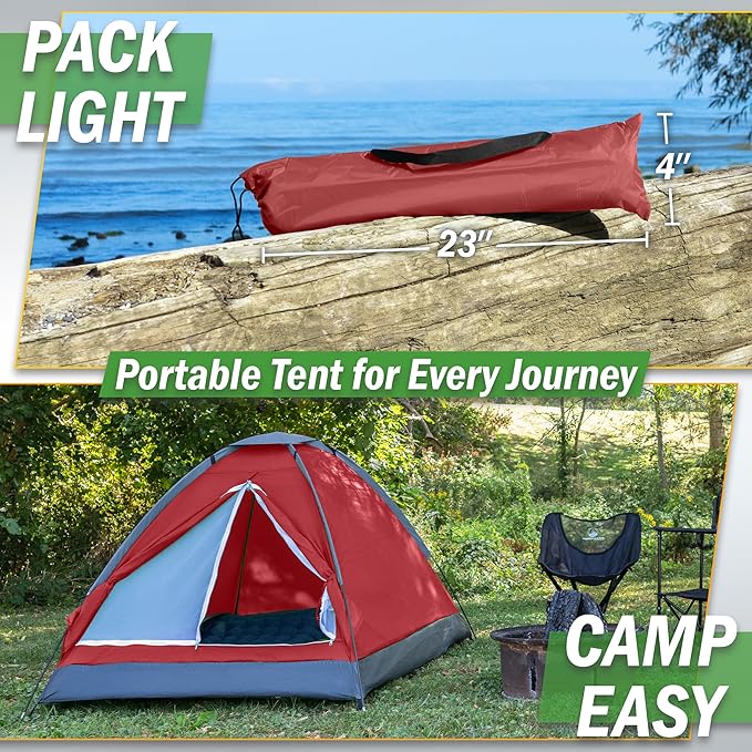 2-Person Dome Tent – Easy Set Up Shelter with Rain Fly and Carrying Bag for Camping