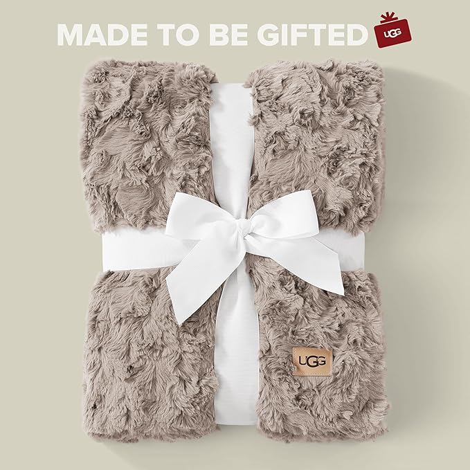 UGG Adalee Faux Fur Throw Blanket Luxury Lightweight Cozy Soft Throw for Couch Bed or Chair Hypoallergenic Machine Washable Double-Sided Fluffy Blanket Home Decor, 50-inch x 70-inch, Oyster Brown