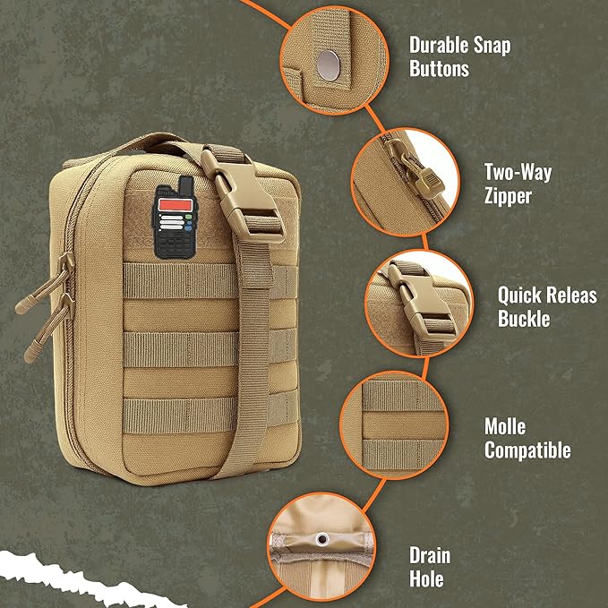 Ham Radio Go Bag in Coyote Colour with Tear-Away Hook and Loop Back - Molle Compatible, Multi-Pocket Design for Radios, Cables, and Gear
