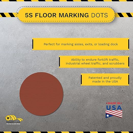 Mighty Line 3/4" Solid Dot Shaped Floor Marking Tape for Safety, Caution, Warning, Heavy-Duty, Peel and Stick, Adhesive Circle Spots, Industrial Quality, Brown, Pack of 200