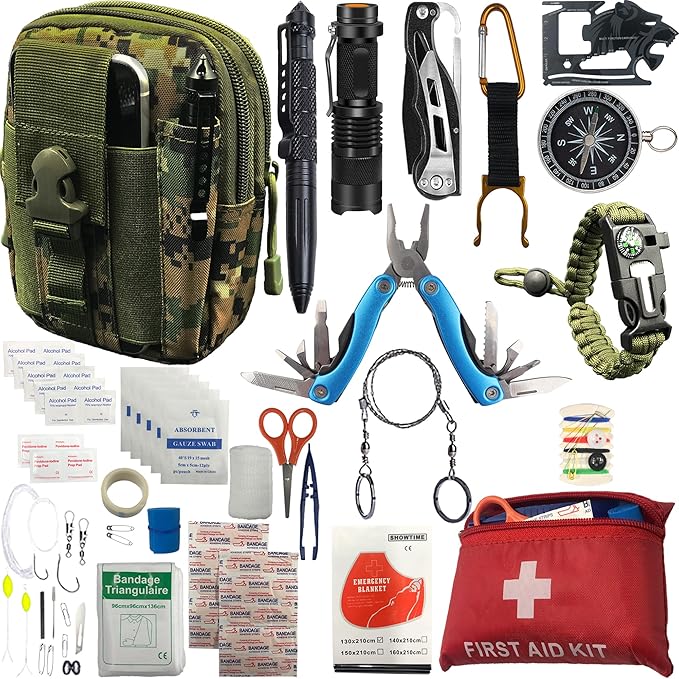 Survival Kit - All-in-One Survival Gear and Supplies for Camping, Hiking, Hunting, and Car Emergencies - Essential Tools, Great Gift for Men, Fathers, Boyfriends, Boys, Dads and Scouts