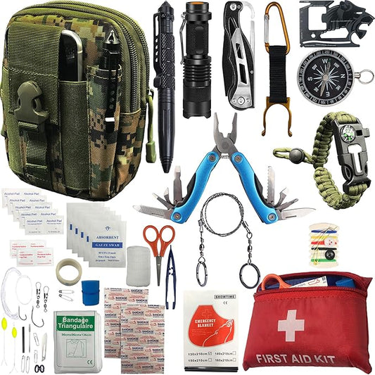 Survival Kit - All-in-One Survival Gear and Supplies for Camping, Hiking, Hunting, and Car Emergencies - Essential Tools, Great Gift for Men, Fathers, Boyfriends, Boys, Dads and Scouts