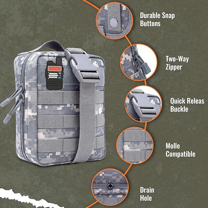 Ham Radio Go Bag in ACU Digital Camo Colour with Tear-Away Velcro Back - Molle Compatible, Multi-Pocket Design for Radios, Cables, and Gear