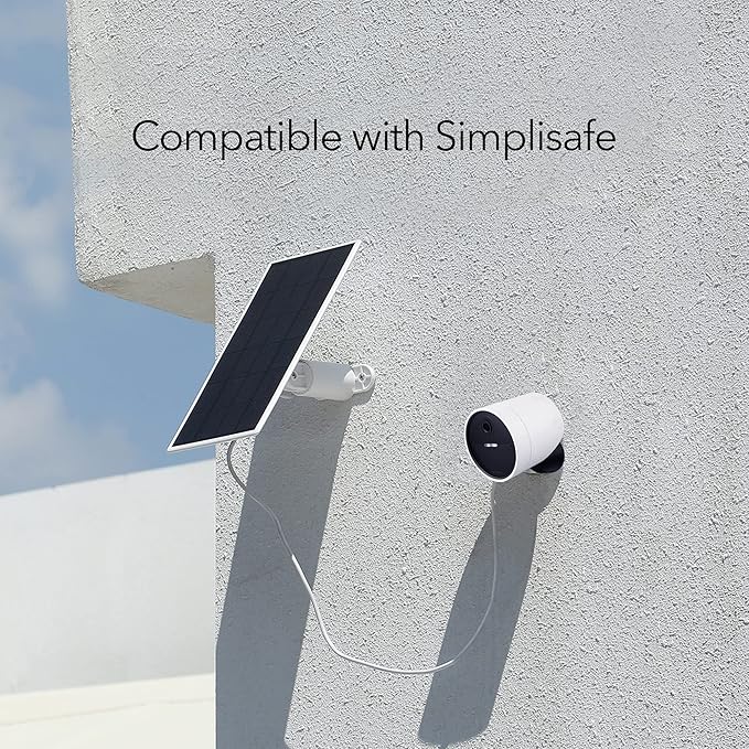 Wasserstein Solar Panel for SimpliSafe Wireless Outdoor Security Camera - Powerful SimpliSafe Outdoor Camera Solar Panel (White, 1 Pack)
