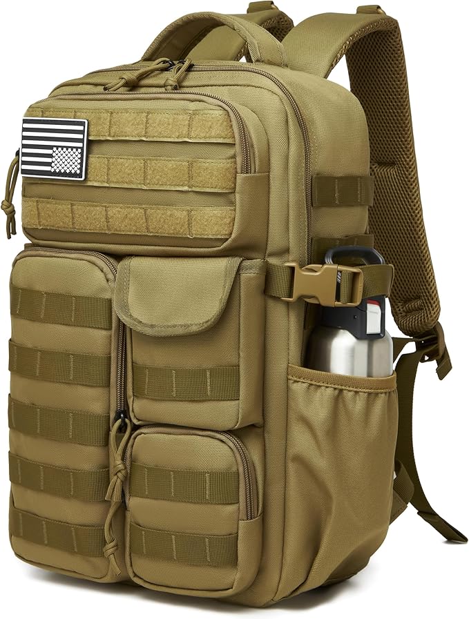 Wotony Tactical Backpack - Military waterproof backpack with multiple pockets and tactical gear for the outdoors (khaki, 25L)