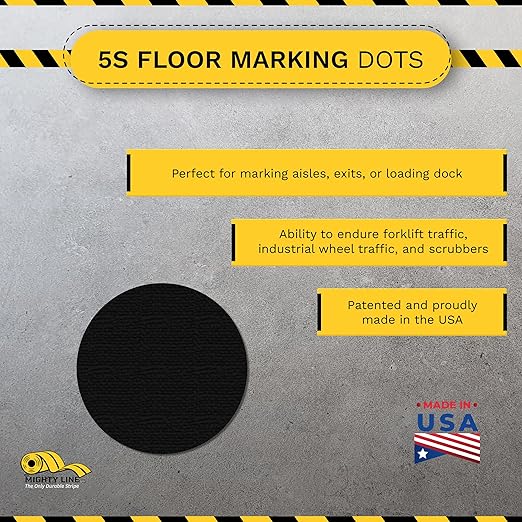 Mighty Line 3.75" Solid Dot Shaped Floor Marking Tape for Safety, Caution, Warning, Heavy-Duty, Peel and Stick, Adhesive Circle Spots, Industrial Quality, Black, Pack of 100
