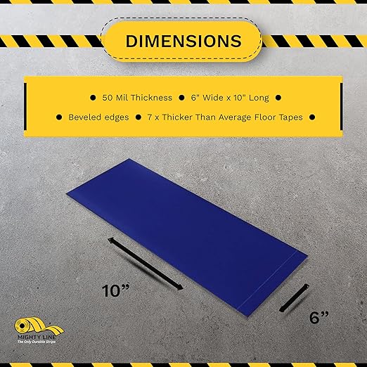 Mighty Line Floor Marking Tape Strips for Safety, Caution, Warning, Heavy-Duty, Peel and Stick, Adhesive, Industrial Quality, Blue, 6" by 10"