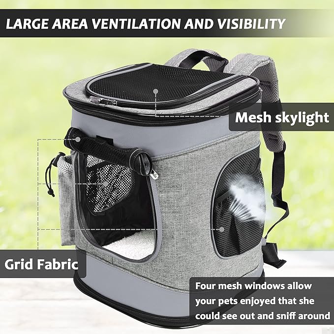 Kritter Planet Pet Carrier Backpack for Cats Dogs, Breathable Pet Backpack with 4 Mesh Window, Portable Pet Carrier for Camping