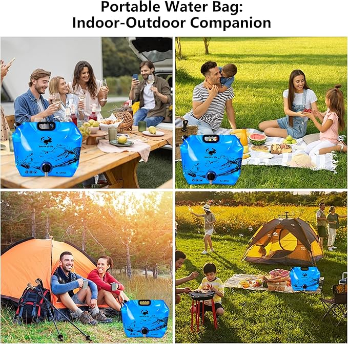 Collapsible 8L Water Storage Bag, BPA-Free Portable Folding Water Jug with Adjustable Faucet, Leakproof Emergency Water Bag for Camping, Hiking, Riding, Outdoor Sport (2, Blue)