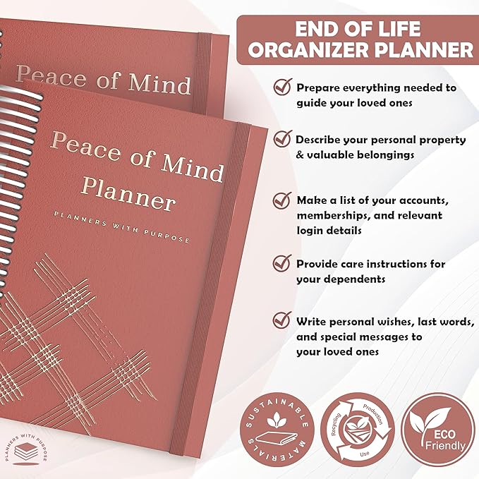End of Life Planner - Guided Final Arrangements When I'm Gone Workbook Organizer Notebook for Beneficiary Info, Will Preparation, Last Wishes, Funeral Planning - Peace of Mind B5