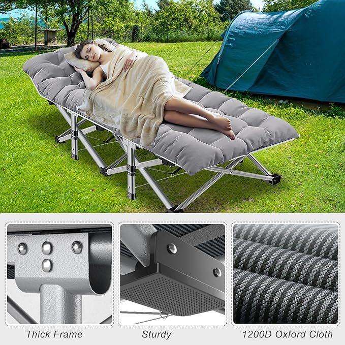 ABORON Heavy-Duty Folding Guest Bed for Adults, 500lb Capacity, Portable Extra Cot with 1246D Double Layer, Ideal for Indoor Guest Stays & Temporary Home Use