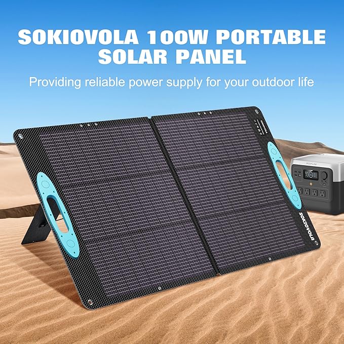 100W Portable Solar Panel for Power Station,ETFE Portable Foldable Solar Charger NextGen 25% High Conversion IP68 Waterproof Solar Panel for Camping Outdoor RV Blackout