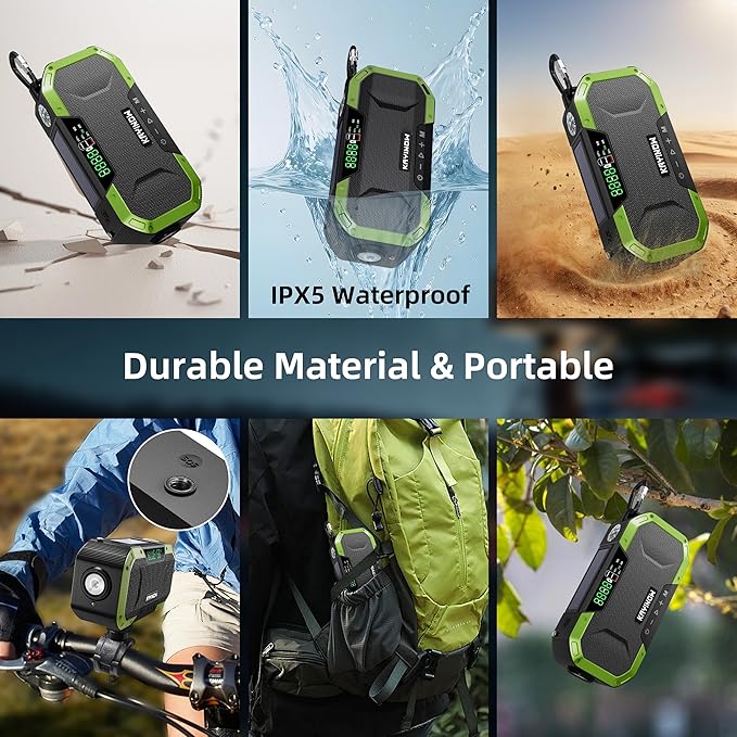 Hand Crank Emergency Radio,Portable AM FM NOAA Weather Radio,Solar Power,Battery Operated,USB Charging Flashlight,Cell Phone Charger,Waterproof,SOS for Camping,Power Outage,Survival Storm