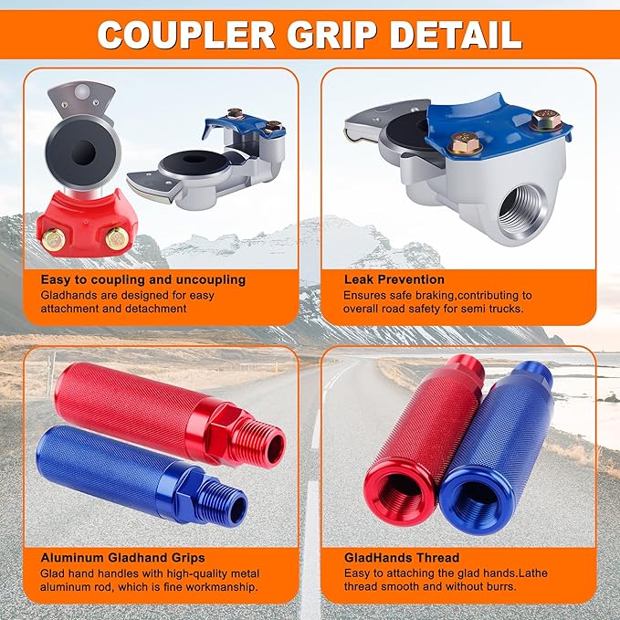 15FT Air Line Hose Kits, 3 in 1 Air Line for Truck Tractor Trailer, Semi AirLine Assembly with Gladhand, Gladhand Holder, Extension Handles, 16IN Tender Spring Kit, 7 Way Trailer Connect Socket