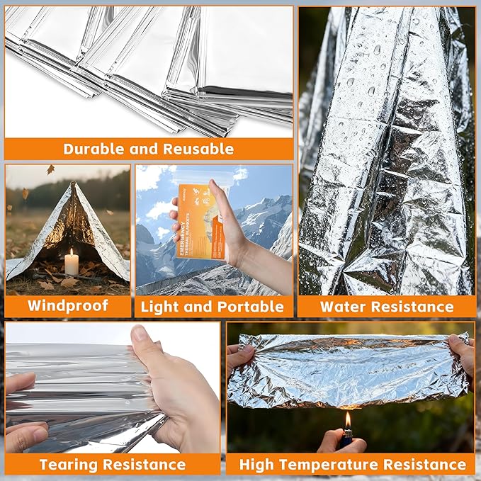 6 Pack Emergency Blankets (83" x 52") - Mylar Thermal Space Blankets for Survival and Protection - Ideal for Camping, Outdoors, Hiking, Rescue, Marathons
