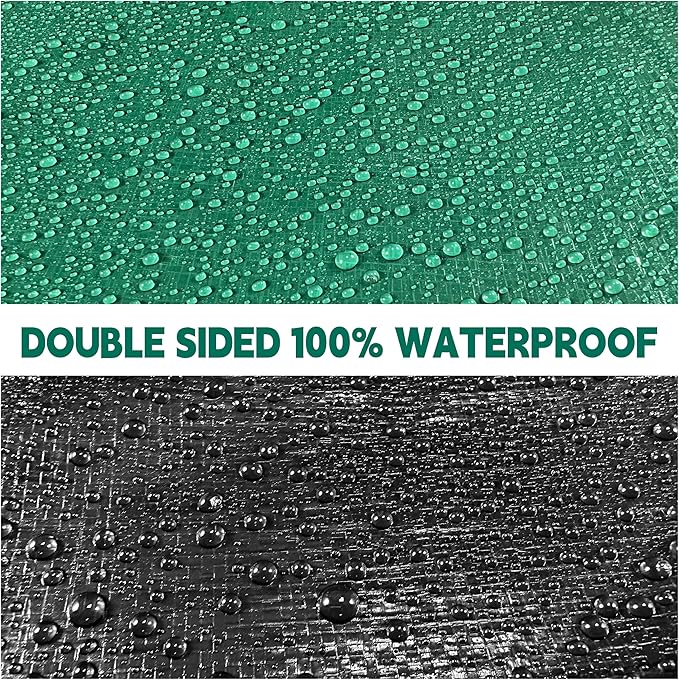 Tarp 12x16 ft Heavy Duty 100% Waterproof 10mil,UV Resistant,Durable Grommets and Reinforced Edges Green/Black Tarp for Camping, Swimming Pools,Car Coverage -by MVPNET