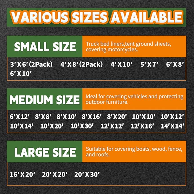 RAINDEWAY Tarps 6x8 Feet Tarp Waterproof,7Mil Thick,Finished Size,UV Resistant,Multipurpose Poly Tarp Cover with Metal Grommets and Reinforced Edges,White Tarps