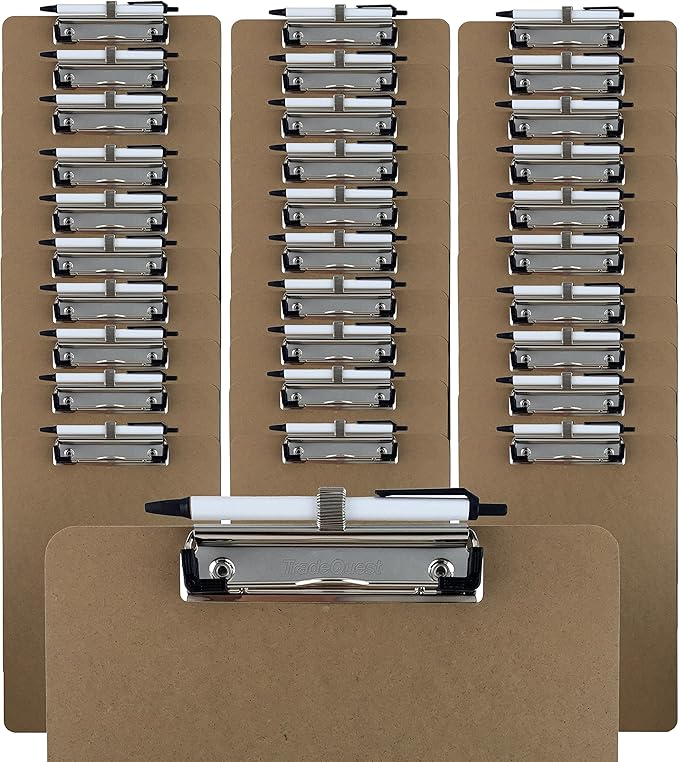 Trade Quest Clipboards Pen Holder Clip Letter Size (30 - Pack) (Pen Included)
