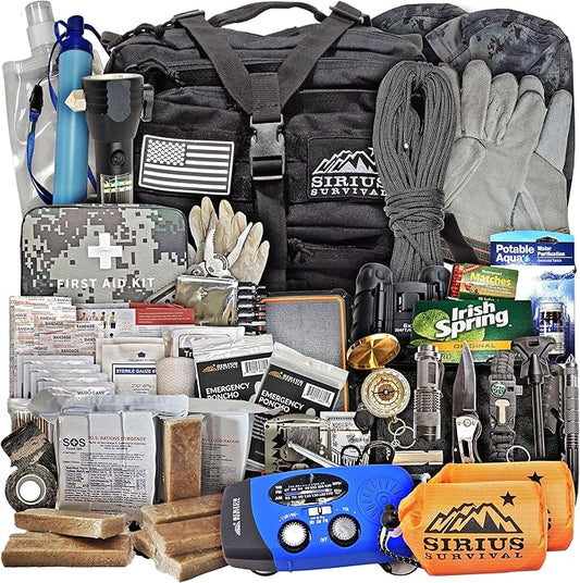 Sirius: Pre-Packed Bug Out Bag - 72 Hour Kit for 2 People - Bugout Backpack Survival Kit - Premium 50L Go Bag Tactical Backpack - Essential Bug Out Gear - Upgraded Survival Backpack