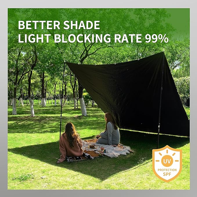 TARPAL Tarp 8x10 Feet Heavy Duty Tarps 14mil D-Ring Waterproof Tarp for Outdoors UV Protection Triangular Sewing Design Reinforced Corners and Edges（Black）
