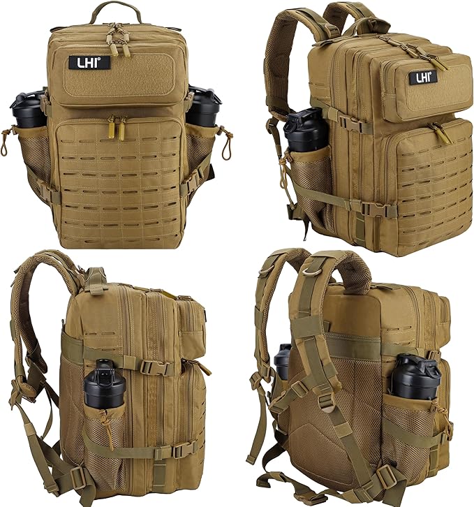 LHI Tactical Military Backpack for Men 25L/45L Large Molle Army Assault Pack 3 Day Hiking Rucksack With Bottle Holder