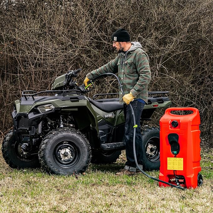 Scepter 14 Gallon Gas Caddy with Electric Fuel Pump, Flo ‘N Go Powered Portable Fuel Tank with Fill-Rite Transfer Pump and 10-Foot Hose for Farm, Marine, Commercial, and Home Use, Gasoline, Red