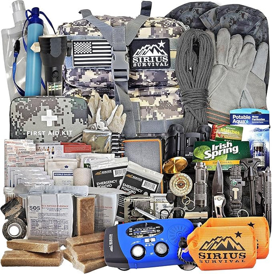 Sirius: Pre-Packed Bug Out Bag - 72 Hour Kit for 2 People - Bugout Backpack Survival Kit - Premium 50L Go Bag Tactical Backpack - Essential Bug Out Gear - Upgraded Survival Backpack
