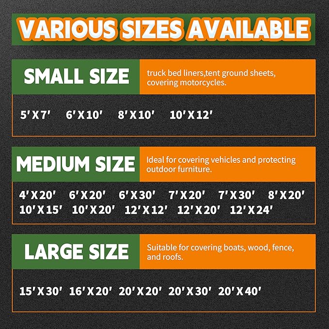 RAINDEWAY 8x20 Feet Heavy Duty Tarp,12 Mil Tan Waterproof Poly Tarp Cover,UV Resistant,Weatherproof,Durable,Multipurpose Tarps with Grommets and Reinforced Edges