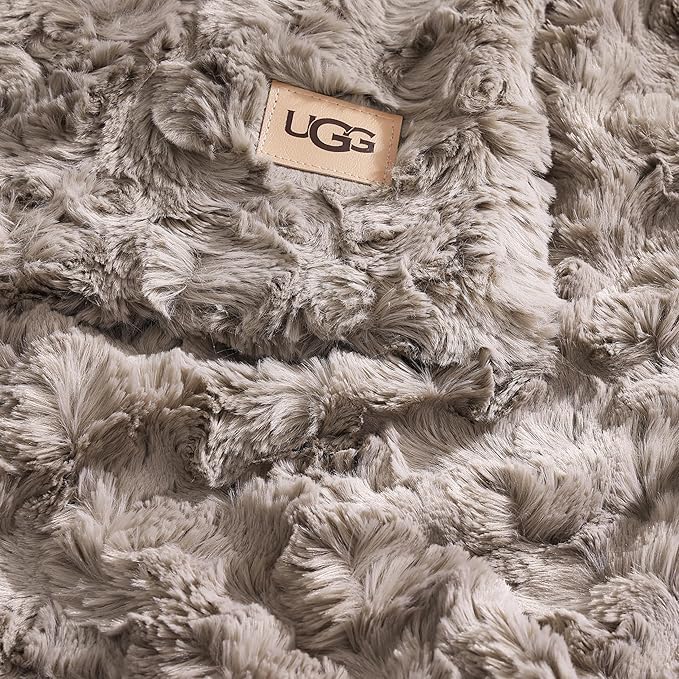 UGG Faux Fur King Blanket for Bed, Double-Sided Soft Blanket, Warm Large Throw for Couch, Washable California King Bedding, Luxury Bedroom Decor, 110" x 90", Oyster Brown (Adalee)